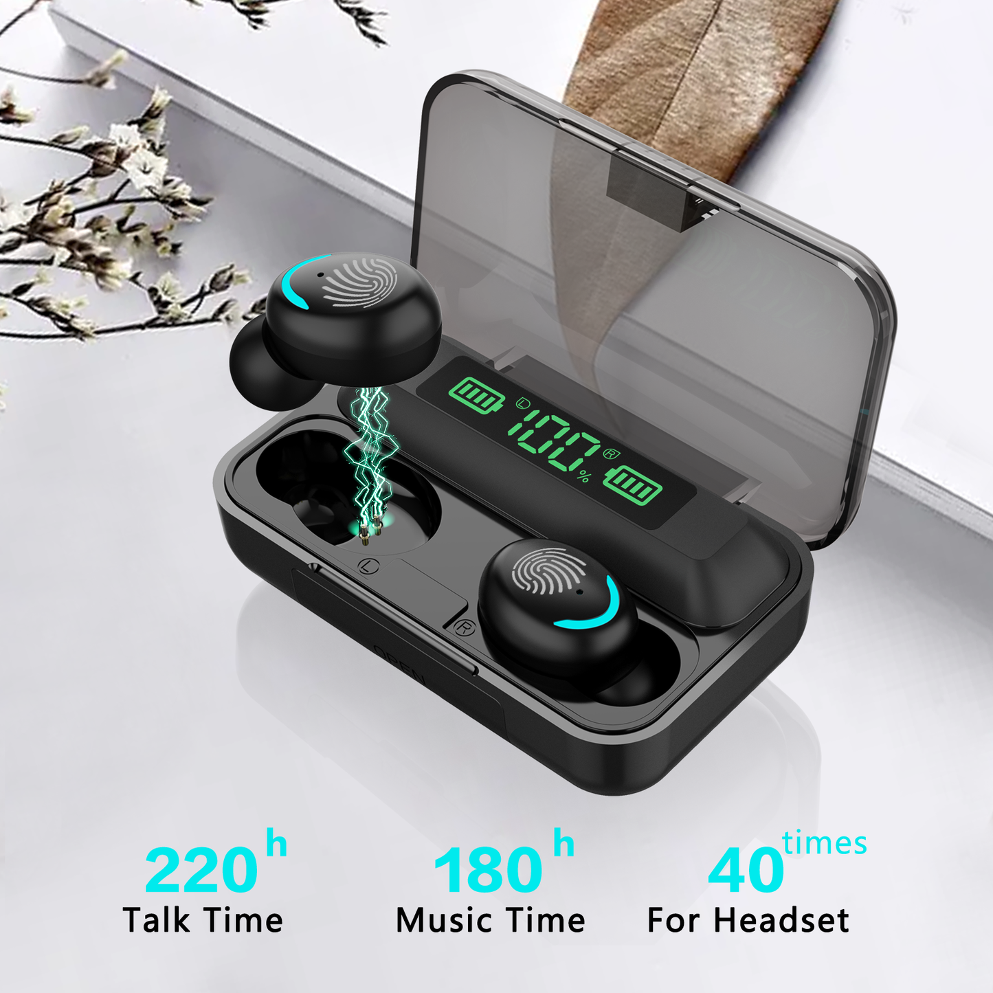 Wireless Earbuds, Bluetooth 5.1 Headphones with Charging Case - 88Hrs Play Time - Cell Phones Charging Function, Built-in Microphone IPX5 Waterproof Earphone for iOS/Android