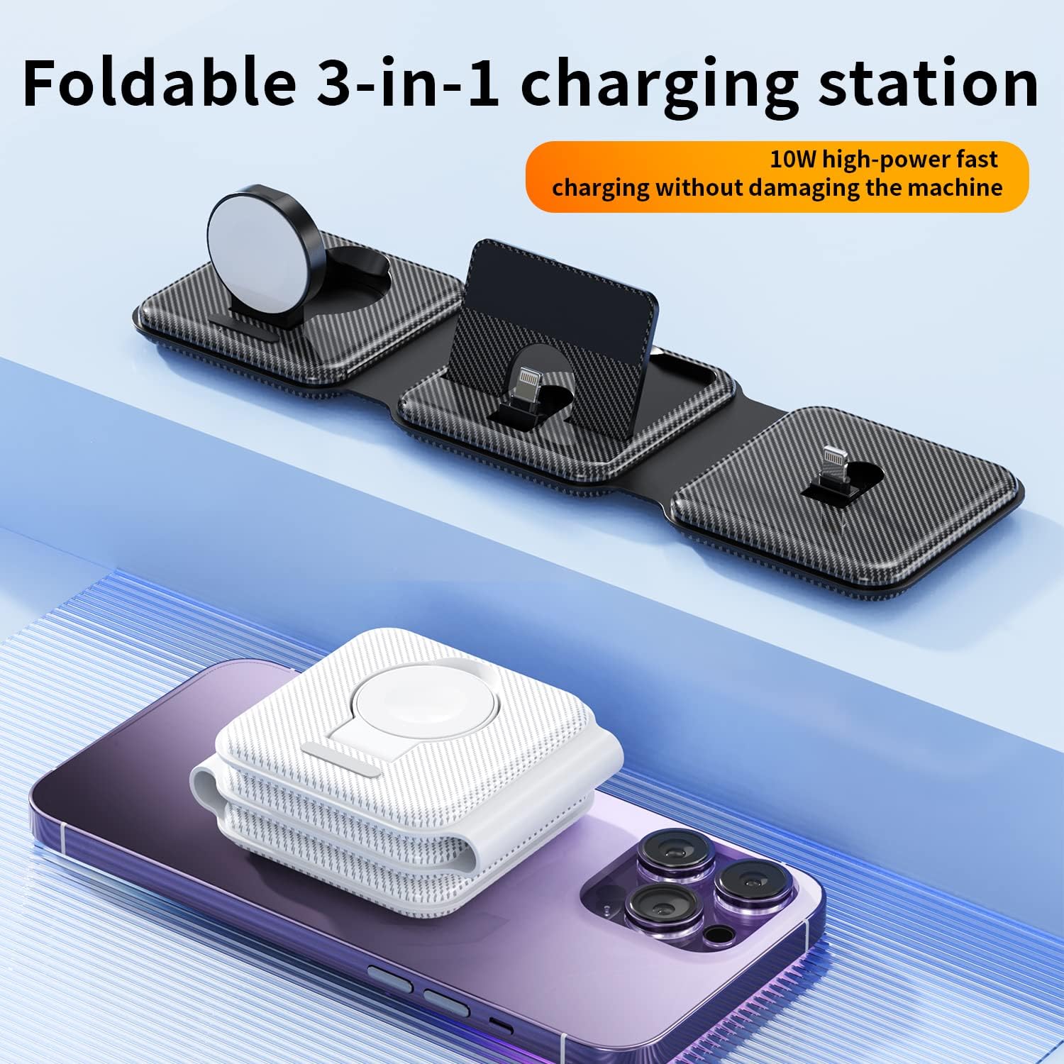 Foldable 3 in 1 Charging Station, Travel Charger Dock Stand for iPhone Multiple Devices iPhone Series 14 Pro Max/13/12/11/X/8 Plus/7/6,Airpods,Apple Watch 8/Ultra/7/6/SE/5/4/3/2 Charging Pad